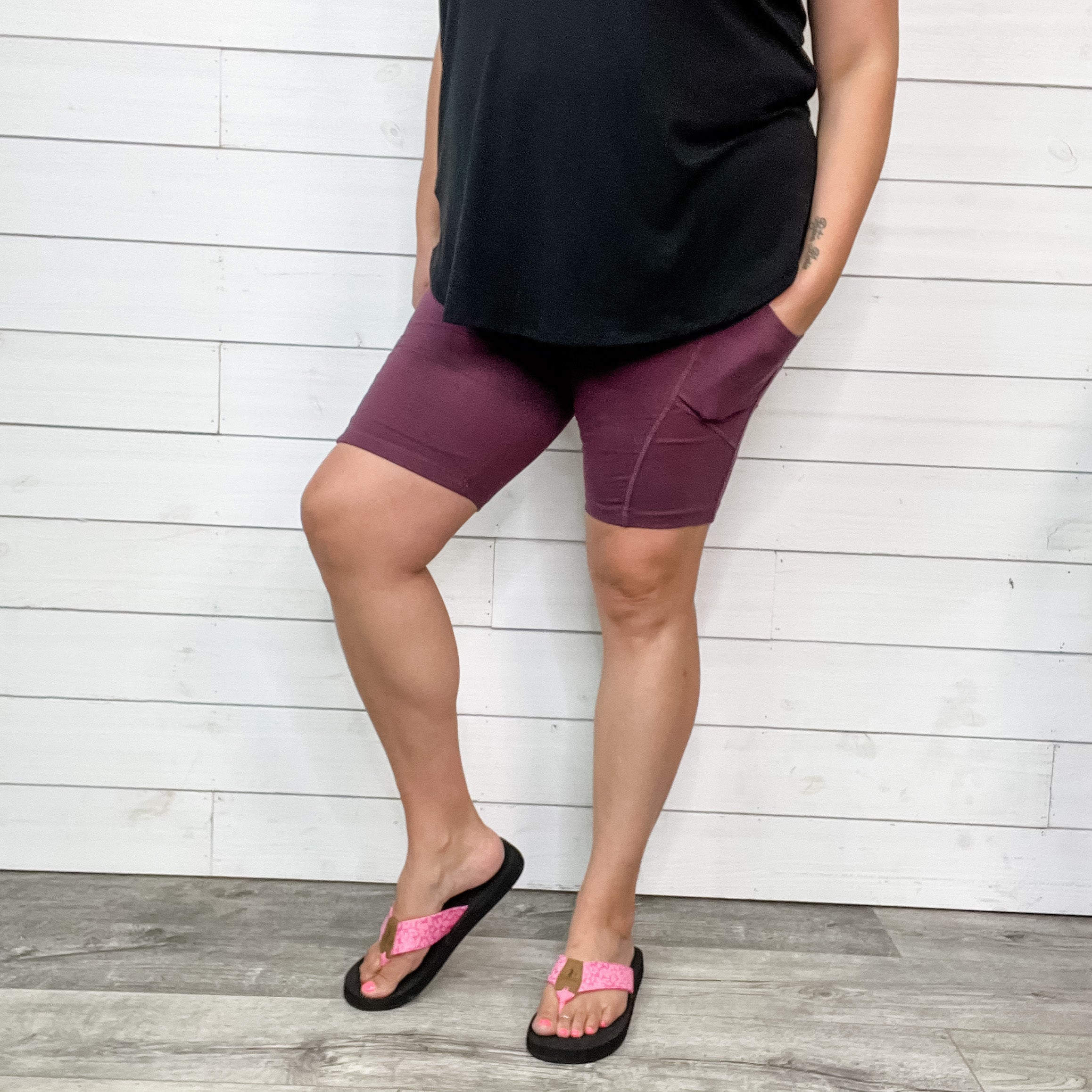 Cotton No Chub Rub Bike Shorts with Pockets (Eggplant)-Lola Monroe Boutique