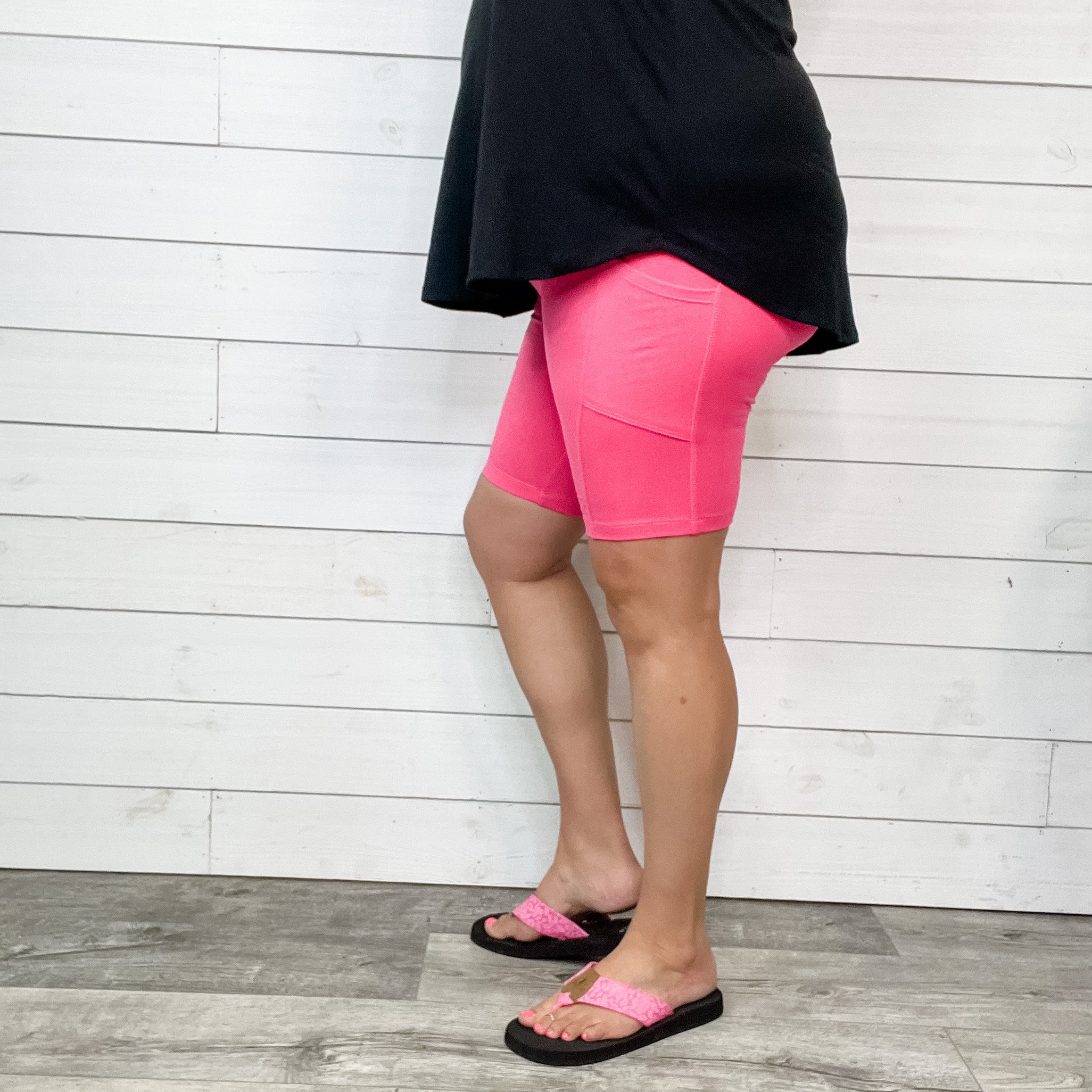 Cotton No Chub Rub Bike Shorts with Pockets (Fuchsia)-Lola Monroe Boutique