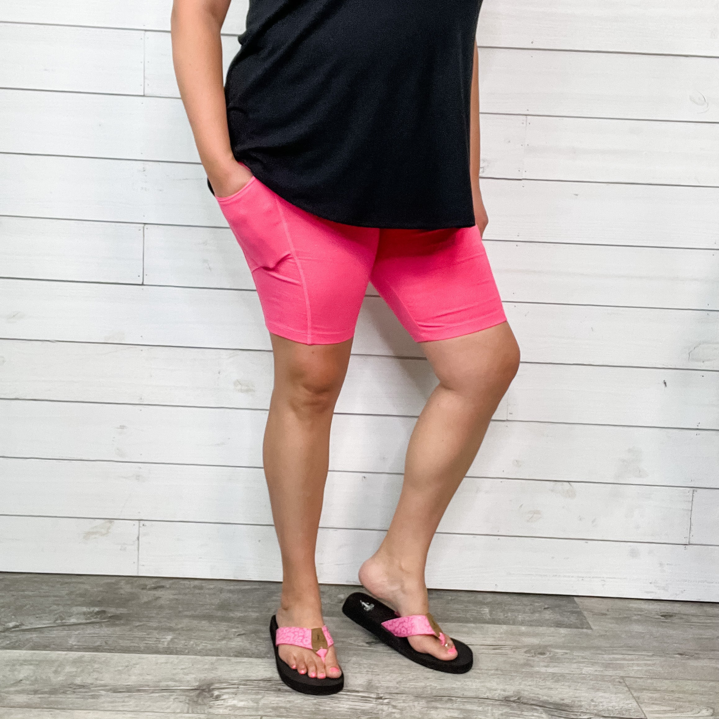 Cotton No Chub Rub Bike Shorts with Pockets (Fuchsia)-Lola Monroe Boutique