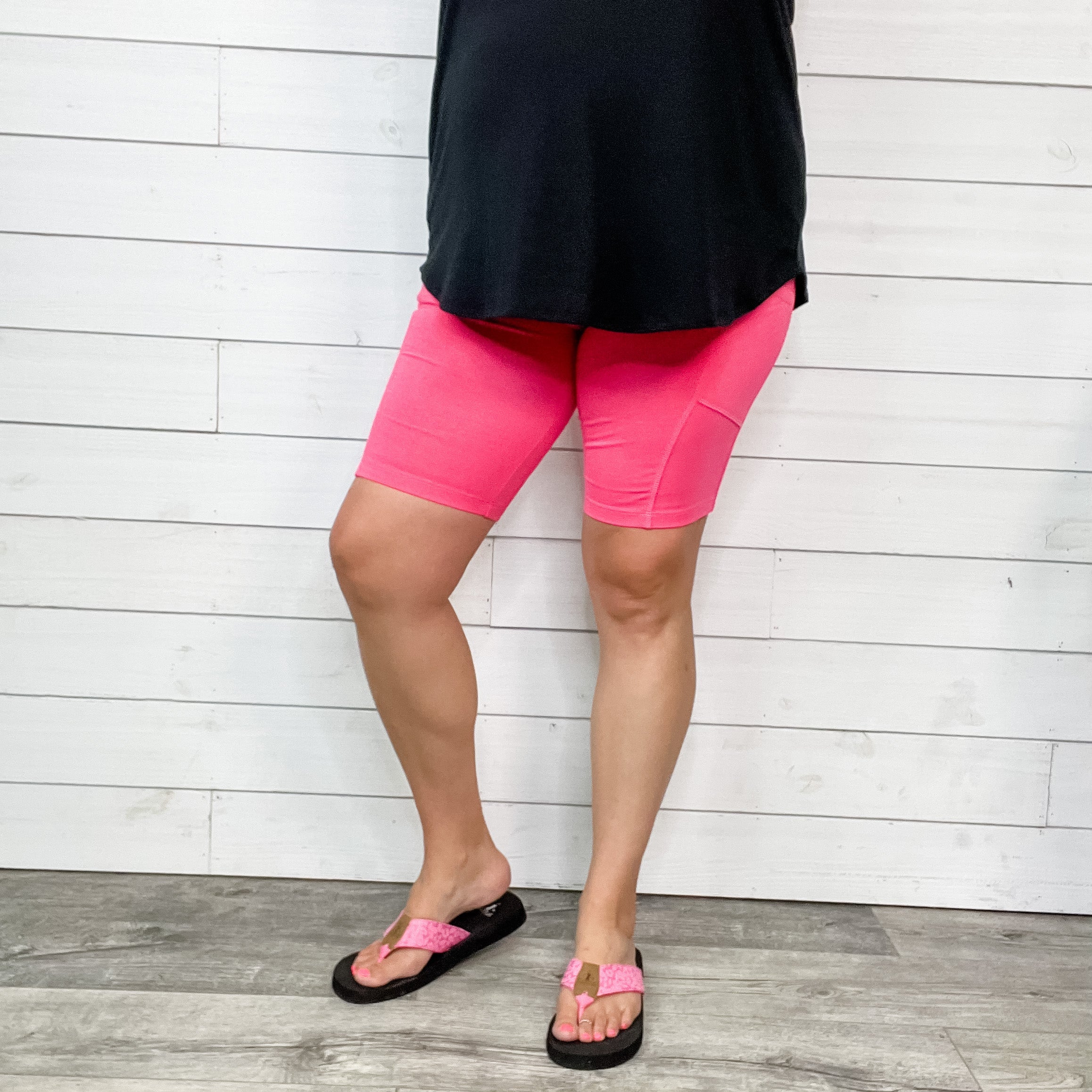 Cotton No Chub Rub Bike Shorts with Pockets (Fuchsia)-Lola Monroe Boutique