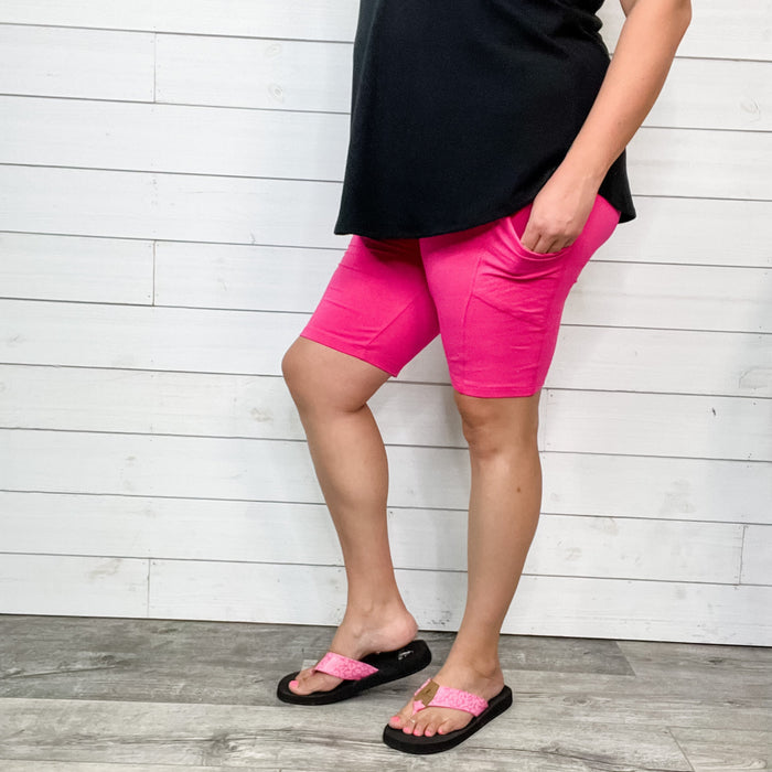 Cotton No Chub Rub Bike Shorts with Pockets (Hot Pink)-Lola Monroe Boutique