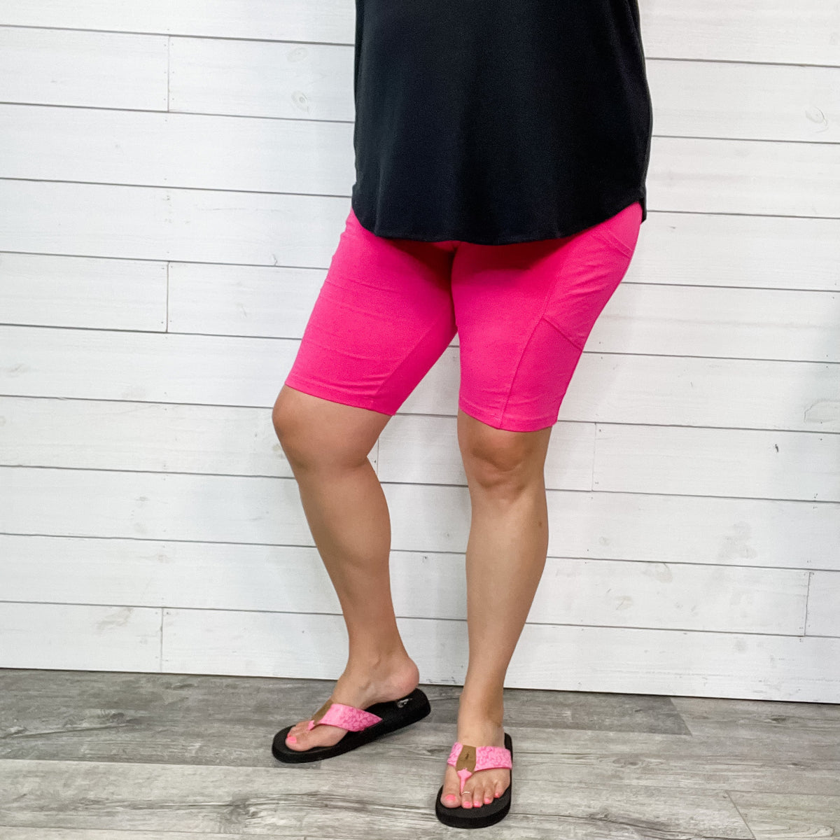 Cotton No Chub Rub Bike Shorts with Pockets (Hot Pink)-Lola Monroe Boutique