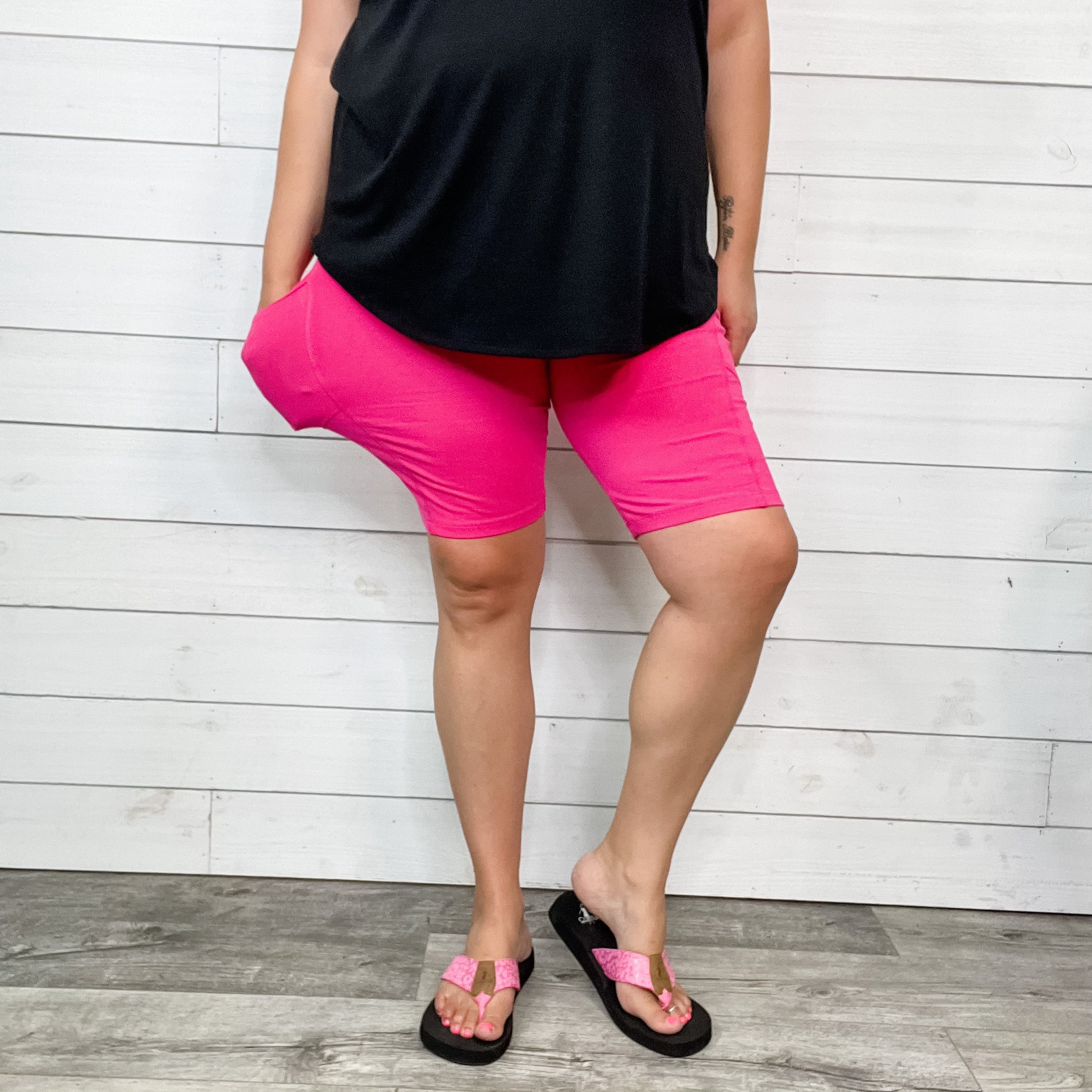 Cotton No Chub Rub Bike Shorts with Pockets (Hot Pink)-Lola Monroe Boutique