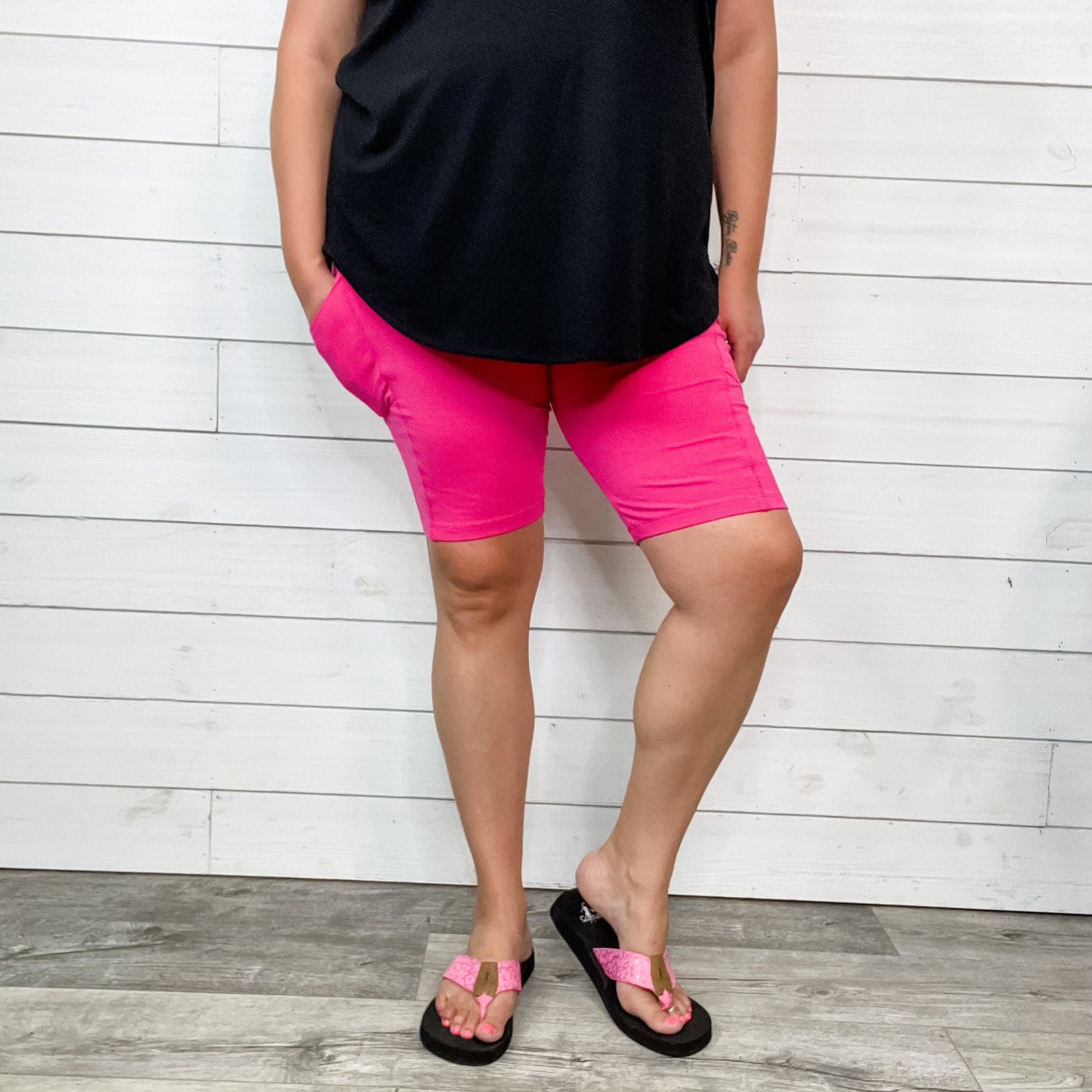 Cotton No Chub Rub Bike Shorts with Pockets (Hot Pink)