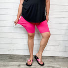 Cotton No Chub Rub Bike Shorts with Pockets (Hot Pink)-Lola Monroe Boutique