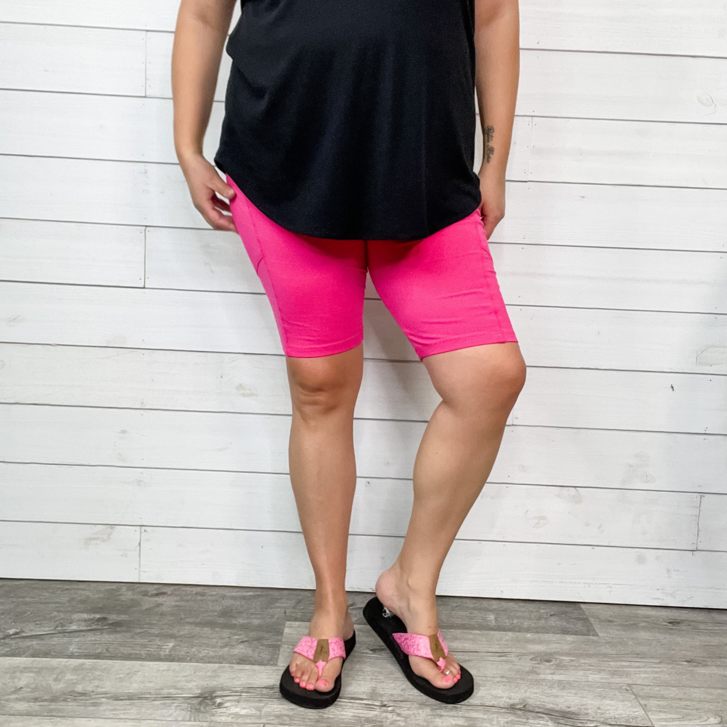 Cotton No Chub Rub Bike Shorts with Pockets (Hot Pink)-Lola Monroe Boutique