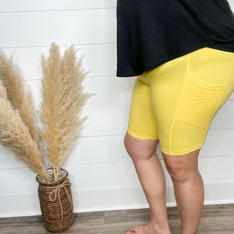 Cotton No Chub Rub Bike Shorts with Pockets (Yellow)-Lola Monroe Boutique