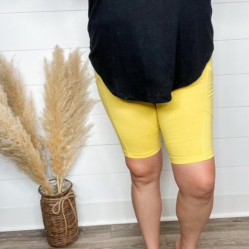 Cotton No Chub Rub Bike Shorts with Pockets (Yellow)-Lola Monroe Boutique