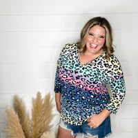 "Couldn't Help It" Animal Print 3/4 Sleeve V Neck-Lola Monroe Boutique