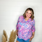 "Covert" Paisley 3/4 Sleeve Split Neck Tops-Lola Monroe Boutique