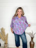 "Creek" 3/4 Sleeve Split Neck Tops-Lola Monroe Boutique