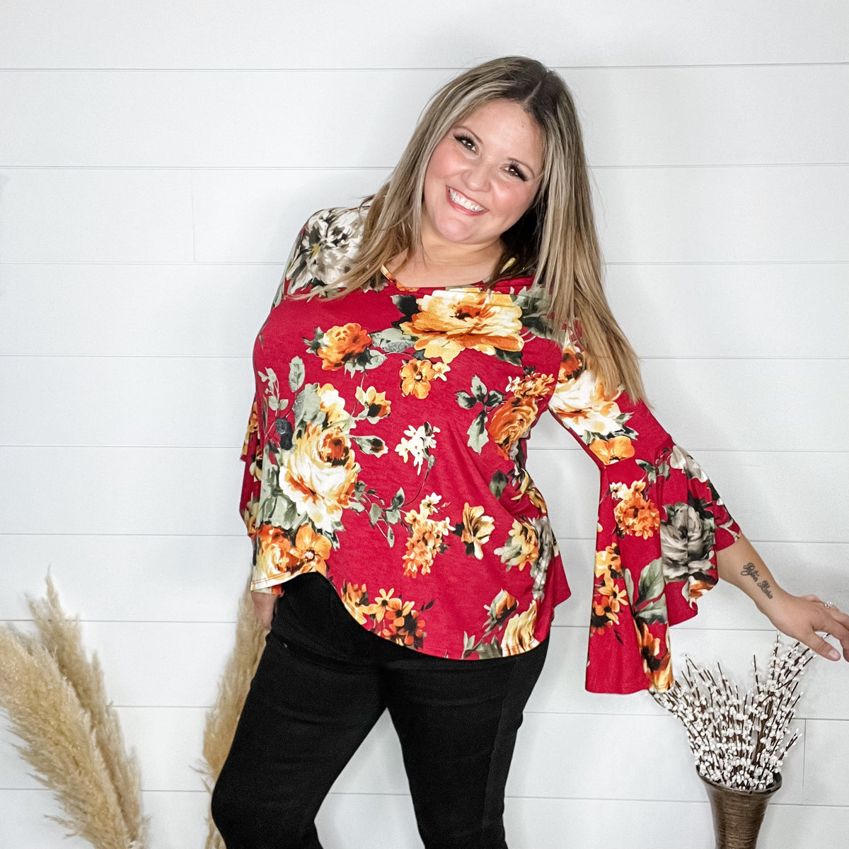 "Crisp" Bell Sleeve V Neck Lola Monroe Boutique