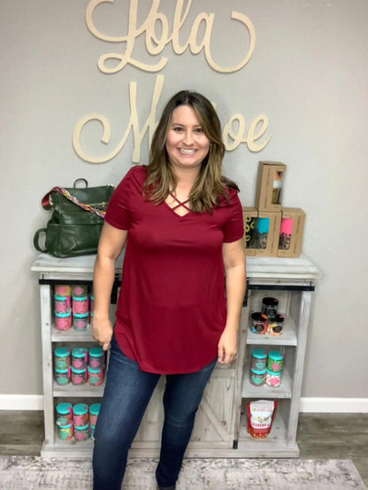 Criss Cross Short Sleeve Top (Multiple Colors)