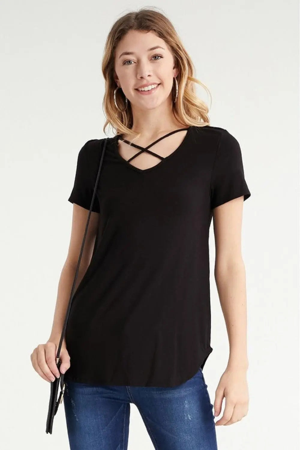 Criss Cross Short Sleeve Top (Multiple Colors)