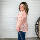 "Crosby" Lace Collared Button Up (Peach)-Lola Monroe Boutique