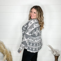 "Cross That Bridge" V Neck and Back Design Aztec Print (Grey)-Lola Monroe Boutique