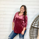 "Crushin It" 3/4 Sleeve Crushed Velvet (Mauve)-Lola Monroe Boutique