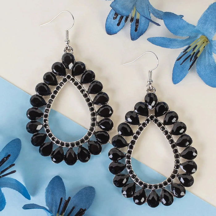Crystal Teardrop Earrings (Black)-Lola Monroe Boutique