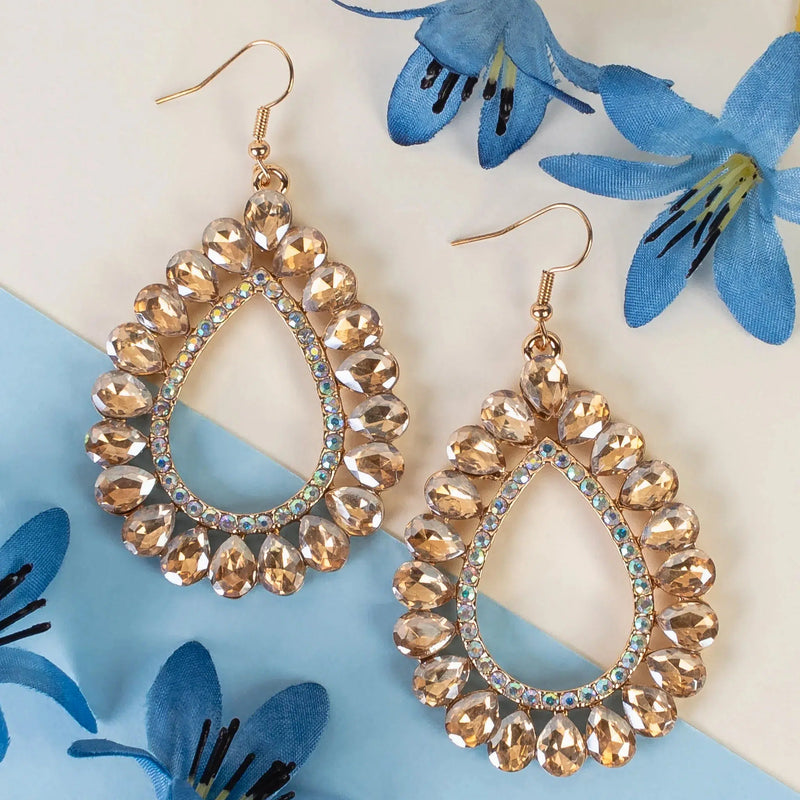 Crystal Teardrop Earrings (Gold)-Lola Monroe Boutique