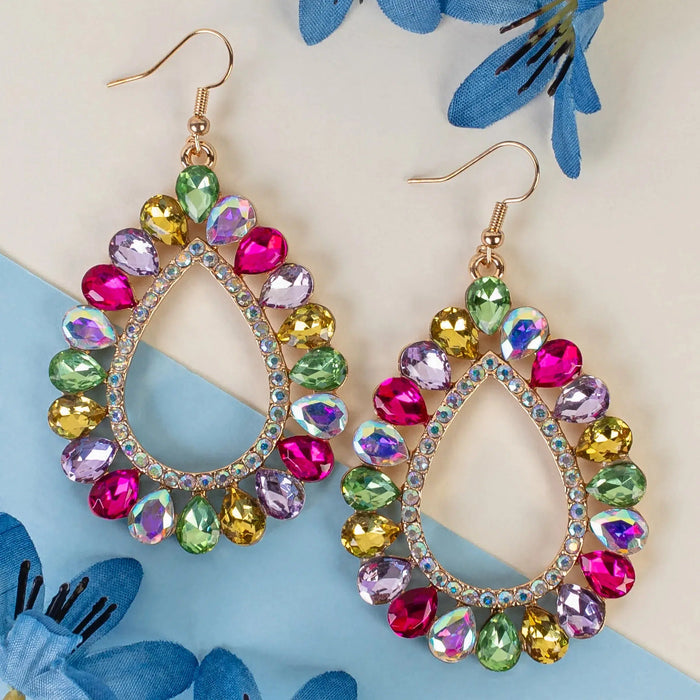 Crystal Teardrop Earrings (Multi Colored)-Lola Monroe Boutique