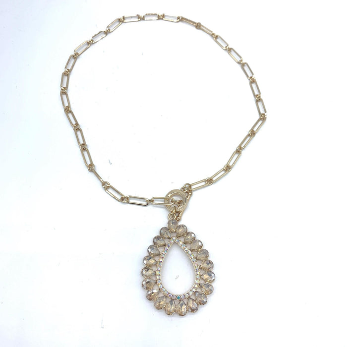 Crystal Teardrop Pendant Necklace (Gold)-Lola Monroe Boutique