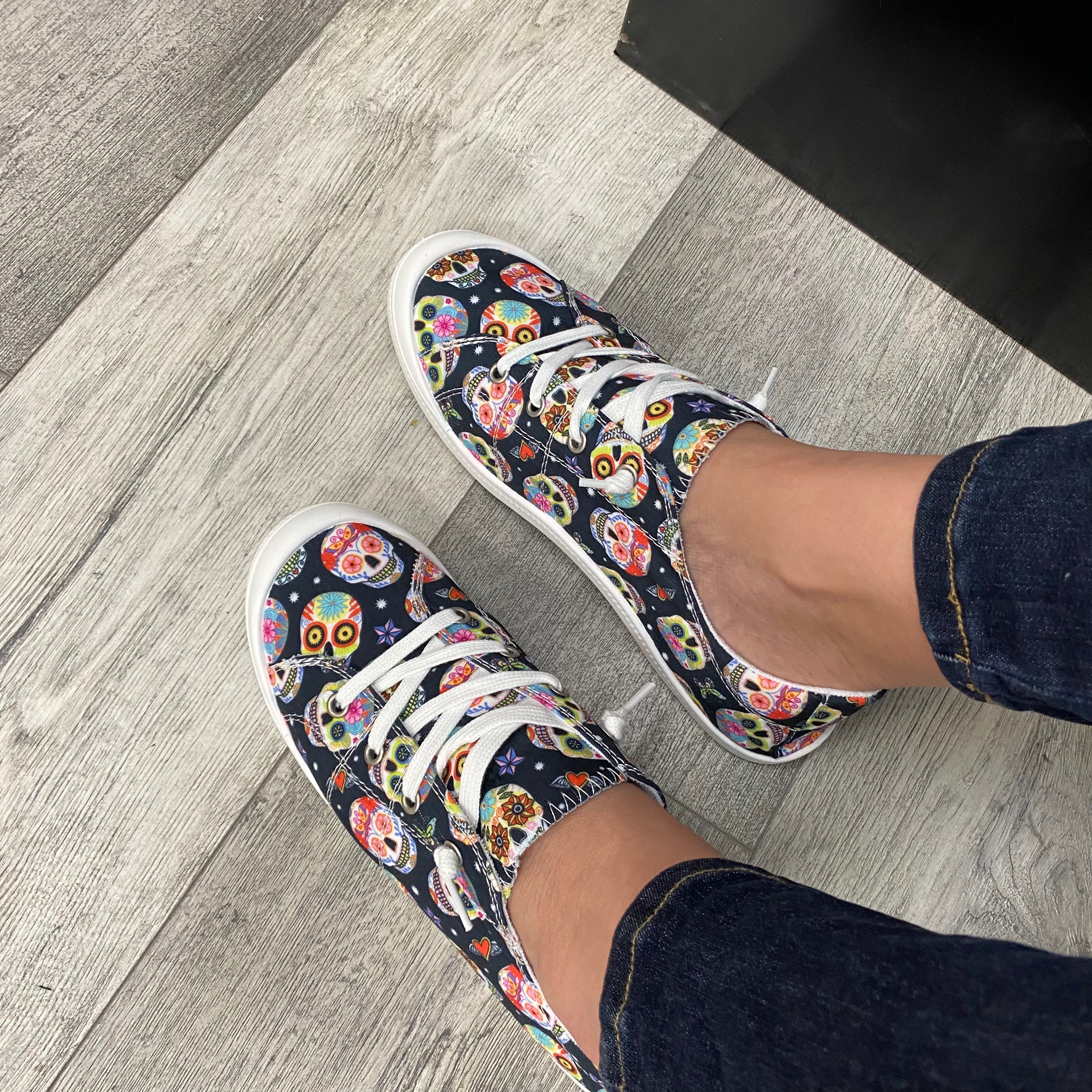 Custom Sneakers (Sugar Skulls)-Lola Monroe Boutique