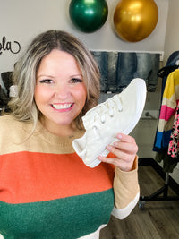 Custom Sneakers (White with Cream Heel)-Lola Monroe Boutique
