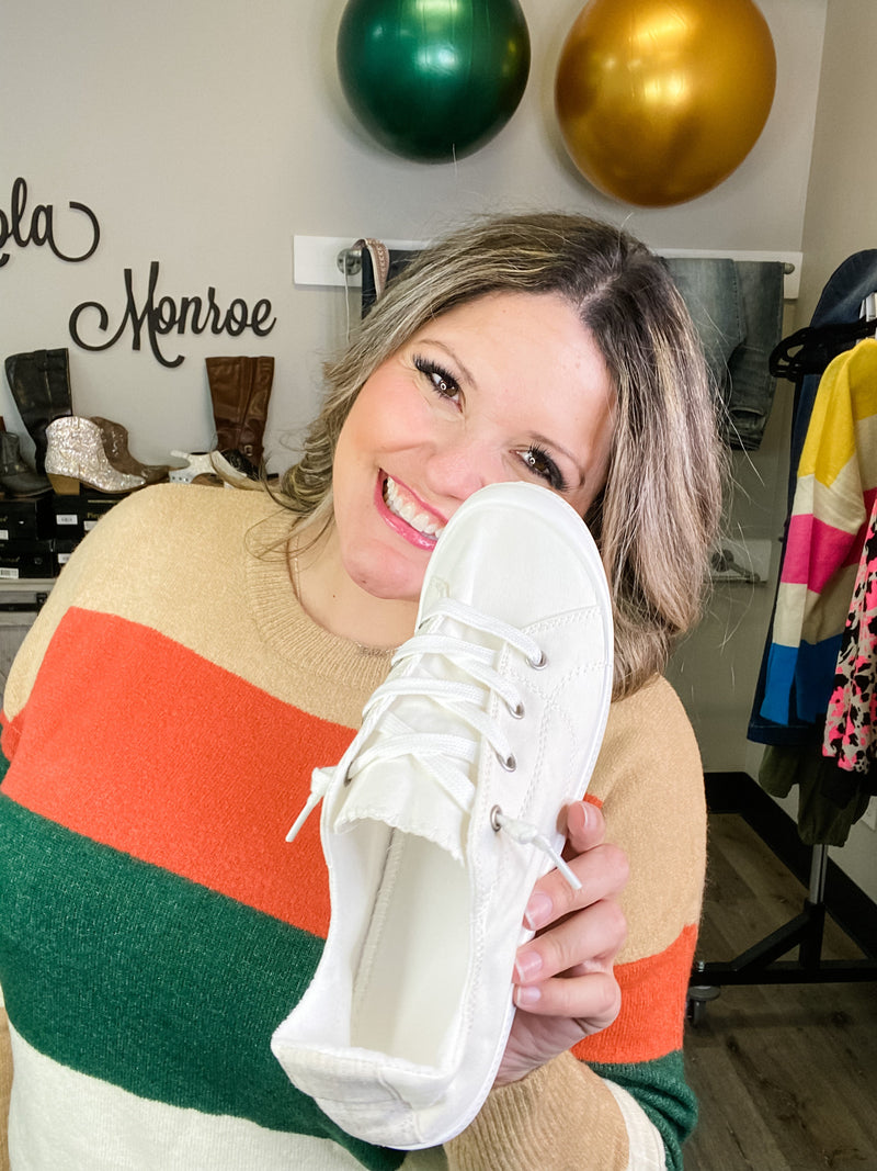 Custom Sneakers (White with Cream Heel)-Lola Monroe Boutique