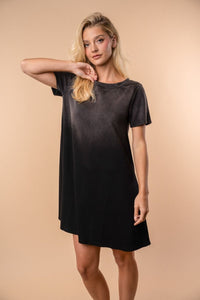 "Washout" Short Sleeve Mineral Wash Midi Dress