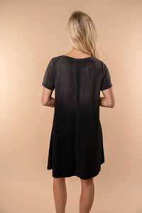 "Washout" Short Sleeve Mineral Wash Midi Dress