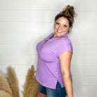 "Dare" Solid Split Neck Cuffed Short Sleeve (Lavender)-Lola Monroe Boutique