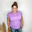 "Dare" Solid Split Neck Cuffed Short Sleeve (Lavender)-Lola Monroe Boutique