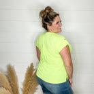 "Dare" Solid Split Neck Cuffed Short Sleeve (Neon Green)-Lola Monroe Boutique