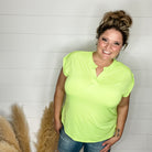 "Dare" Solid Split Neck Cuffed Short Sleeve (Neon Green)-Lola Monroe Boutique