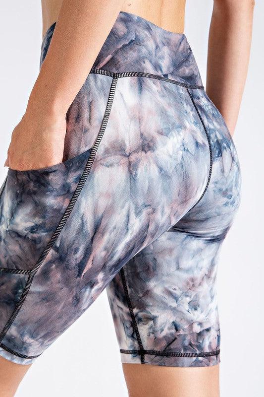 Dark Tie Dye Bike Shorts with Pockets-Lola Monroe Boutique