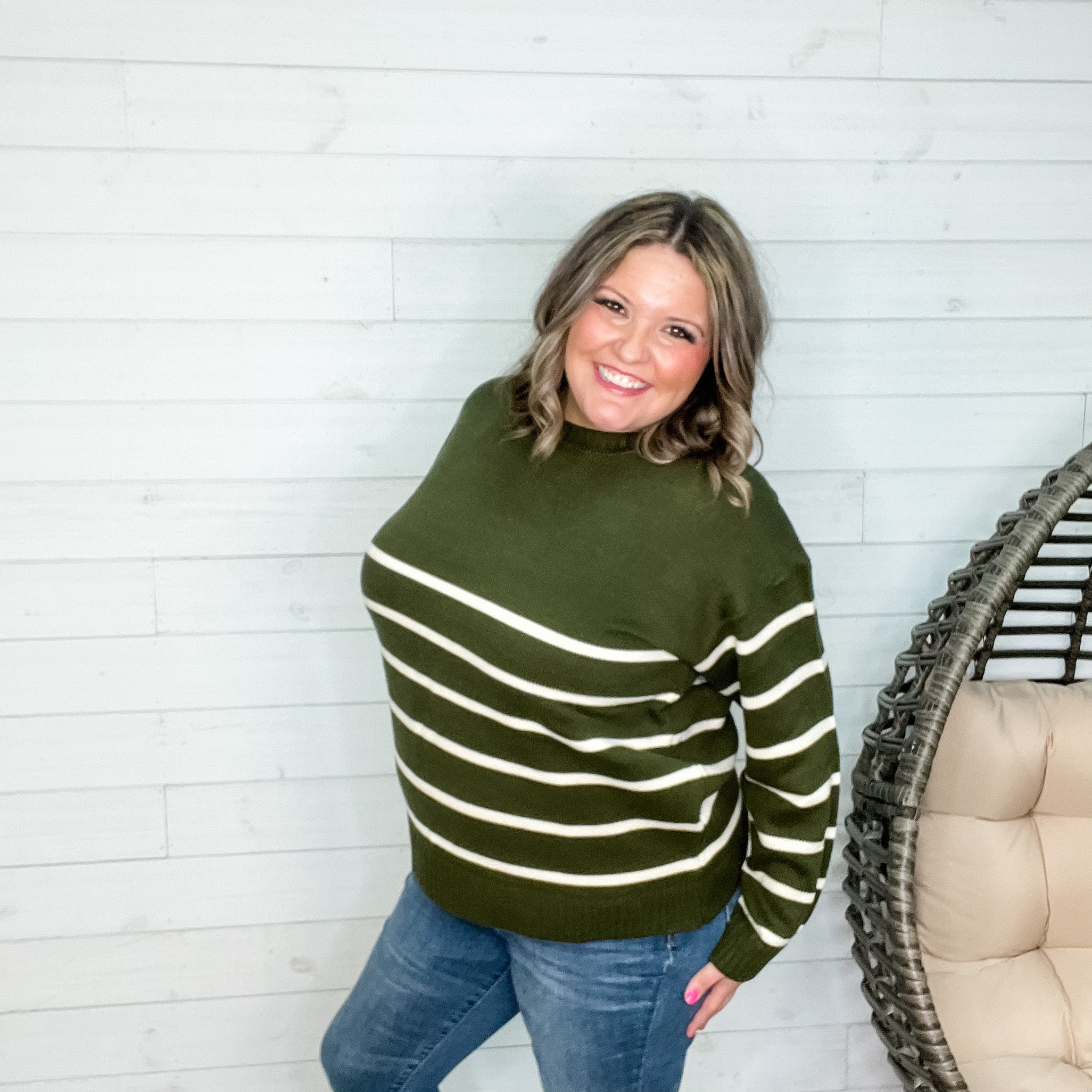 "Darlene" Long Sleeve Round Neck Stripe Sweater-Lola Monroe Boutique