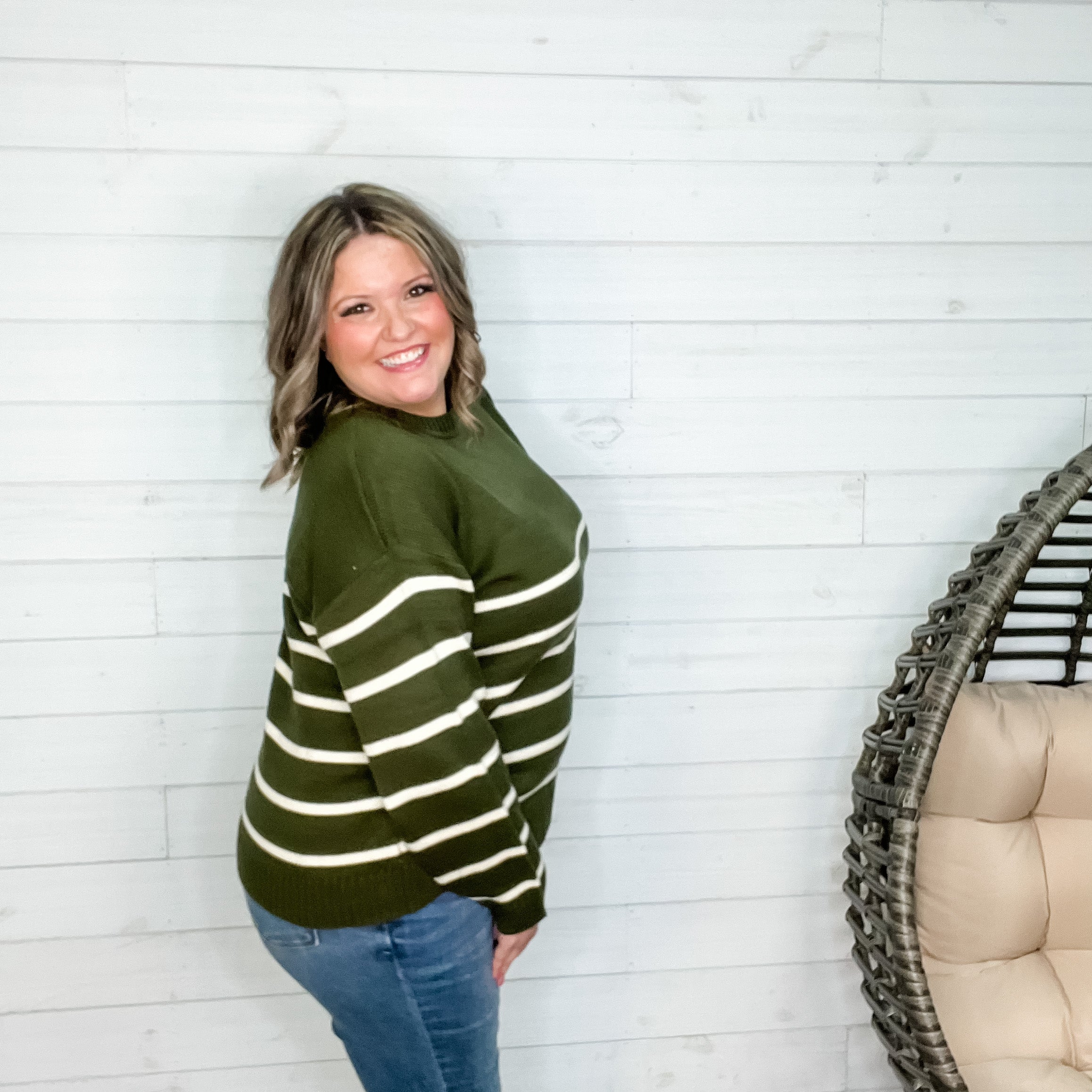 "Darlene" Long Sleeve Round Neck Stripe Sweater-Lola Monroe Boutique