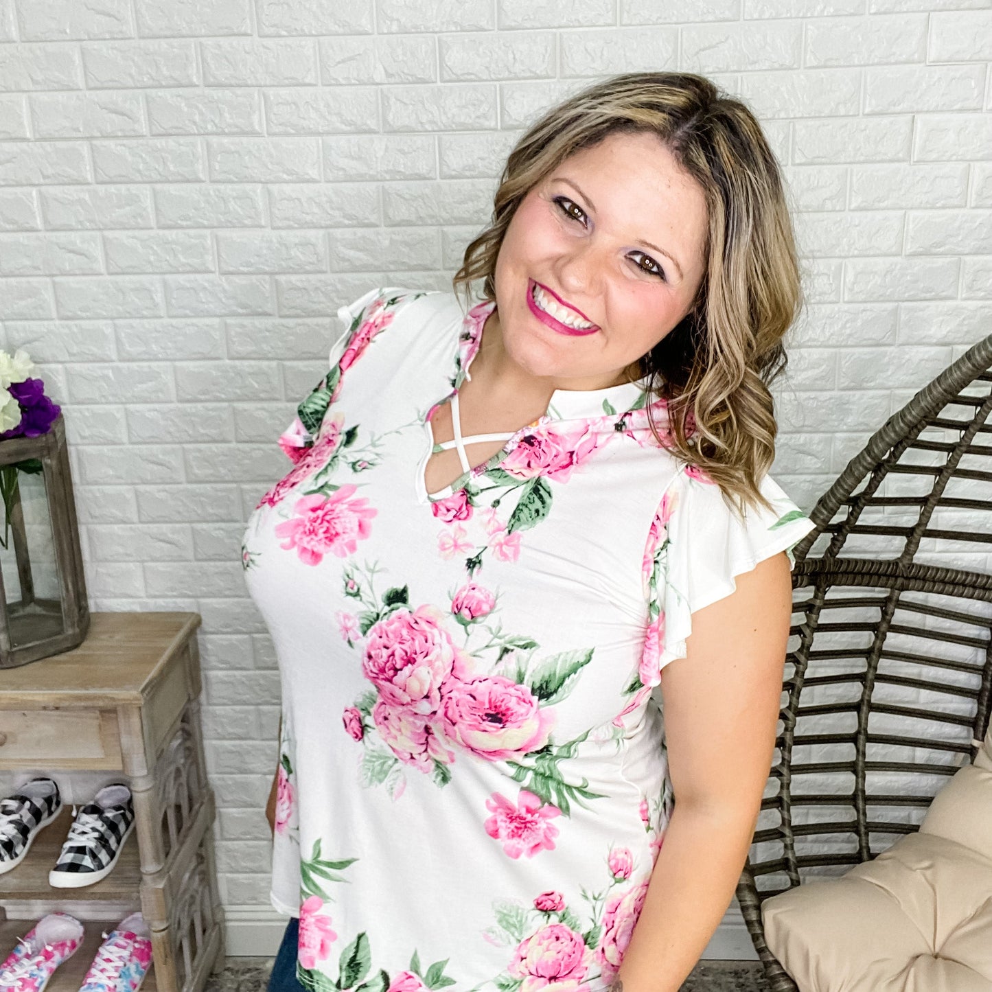 "Delaney" Floral Ruffle Cap Sleeve
