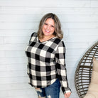 "Delfina" Long Sleeve Checkered V Neck-Lola Monroe Boutique