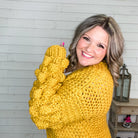 "Desi" Large Weave Pom Pom Sleeve Cardigan (Mustard)-Lola Monroe Boutique