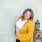 "Desi" Large Weave Pom Pom Sleeve Cardigan (Mustard)-Lola Monroe Boutique