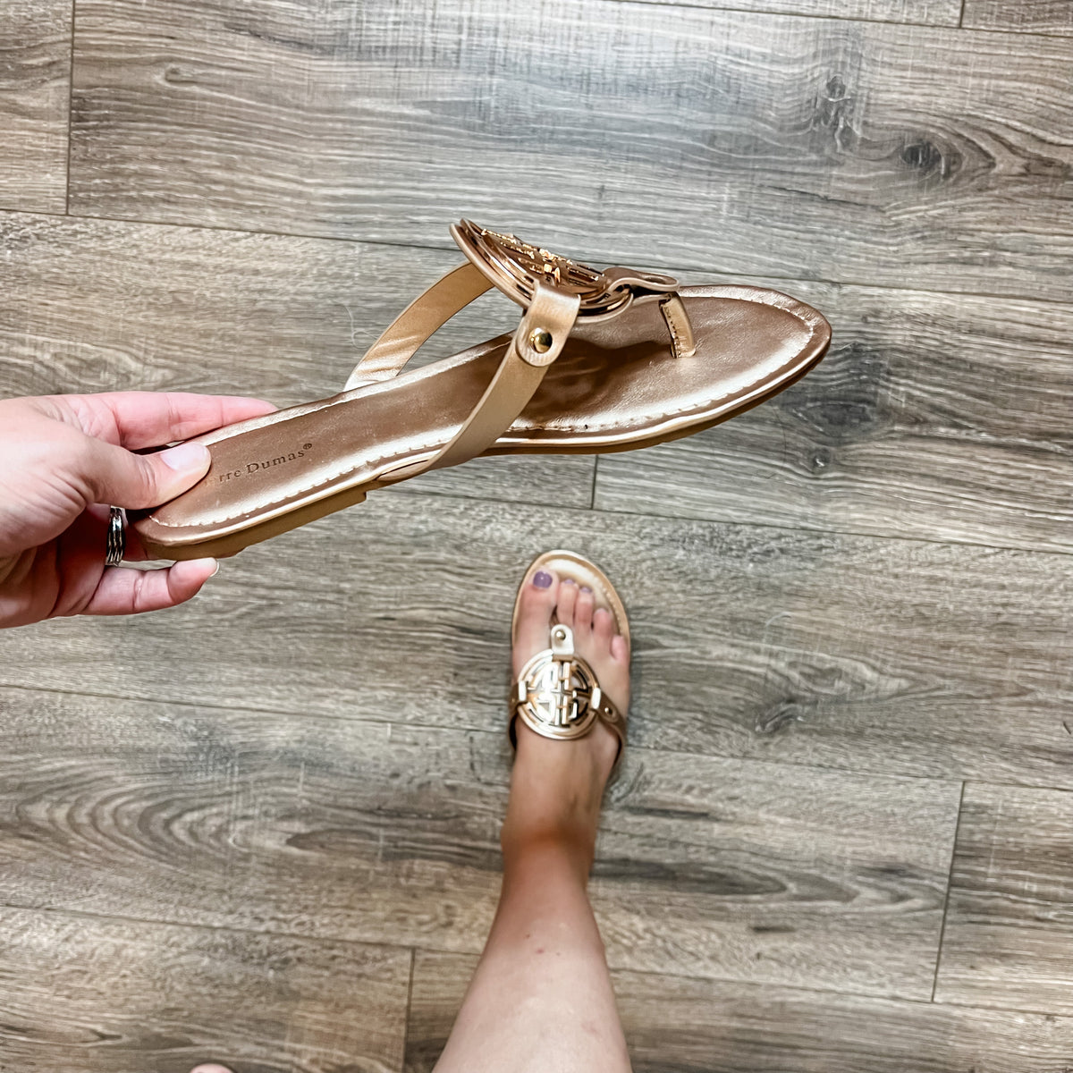 Designer Inspired Sandal (Rose Gold with Gold Design)-Lola Monroe Boutique