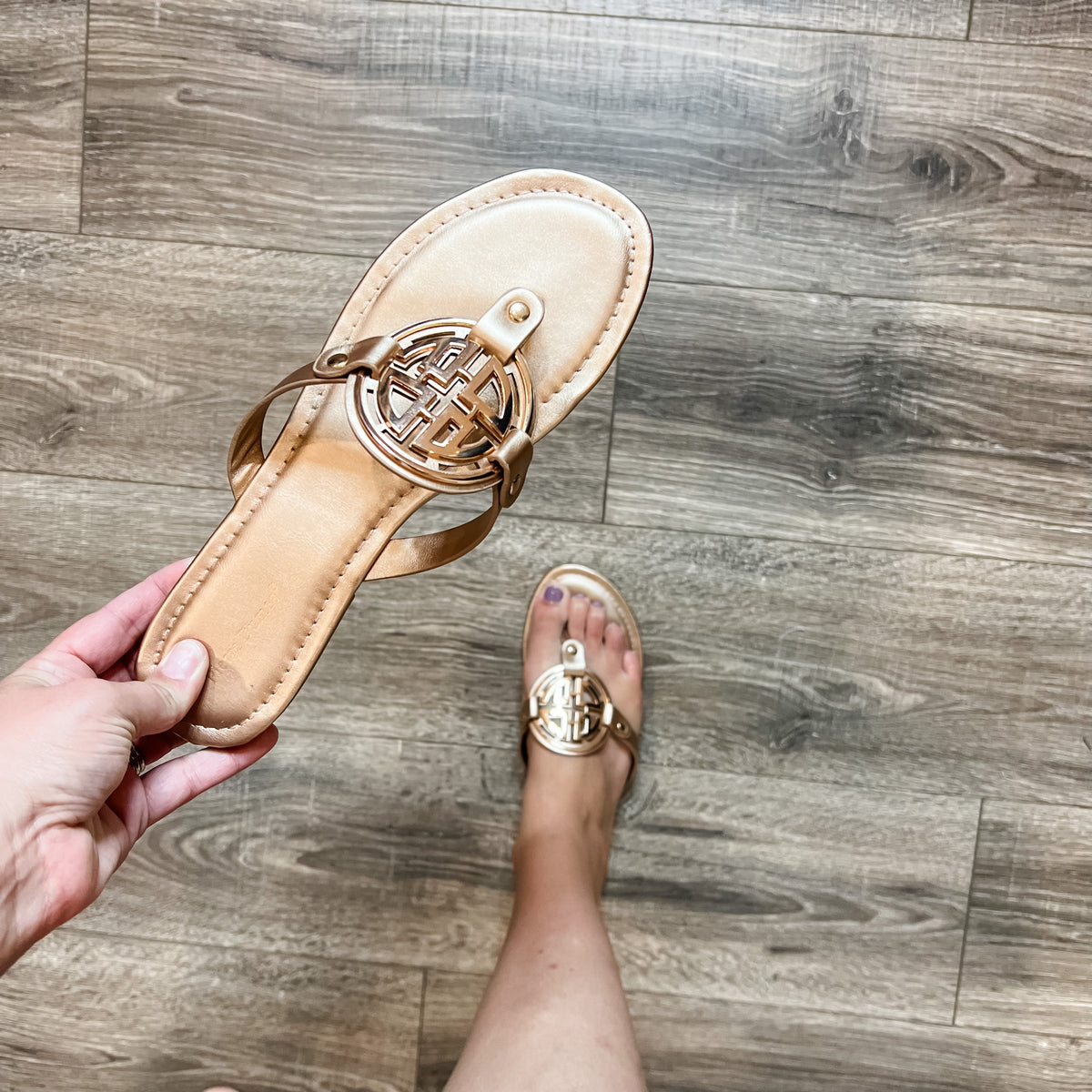 Designer Inspired Sandal (Rose Gold with Gold Design)-Lola Monroe Boutique