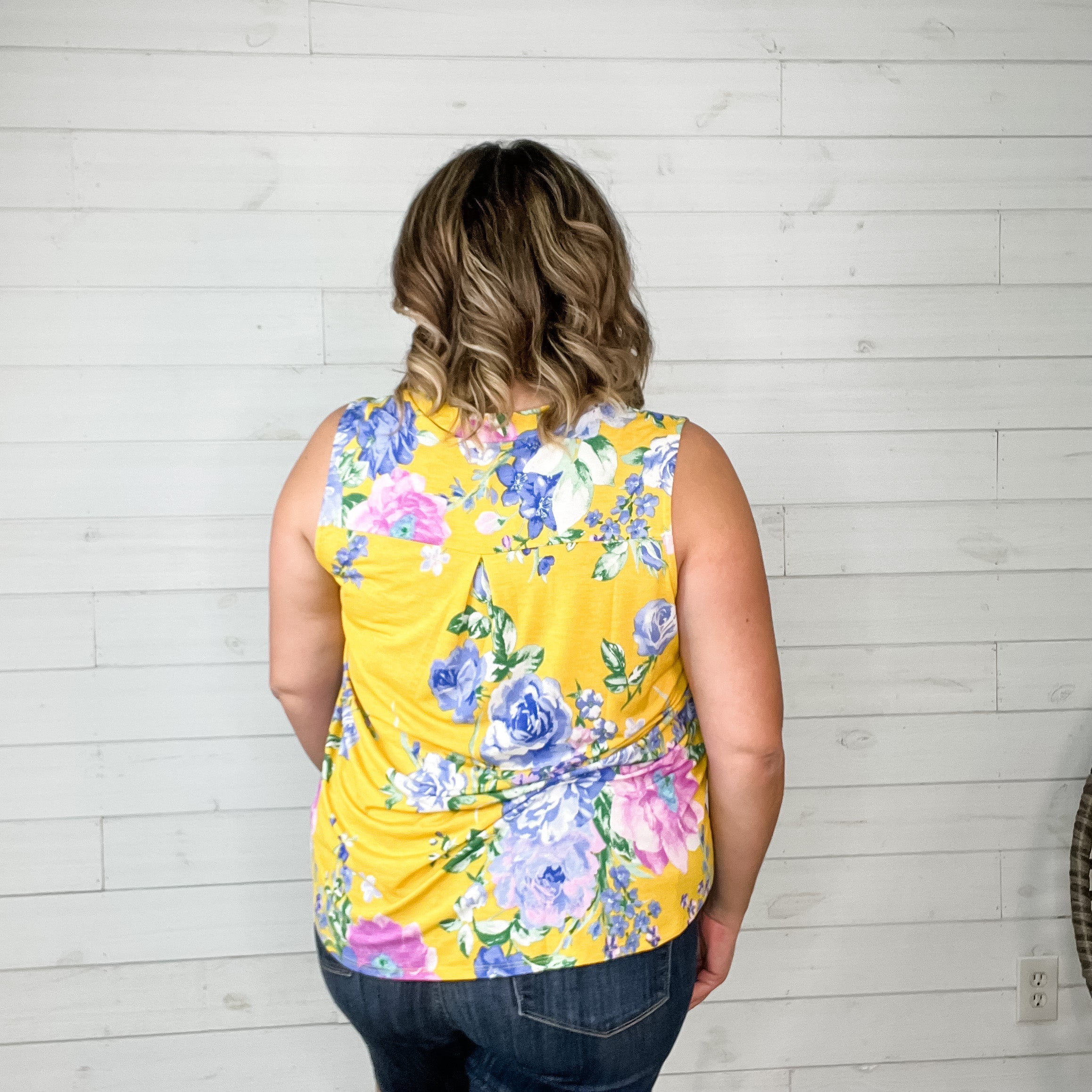 "Detour" Floral Sleeveless Split Neck-Lola Monroe Boutique