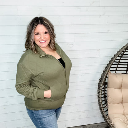 Diamond Quilted Full Zip Jacket (Olive)