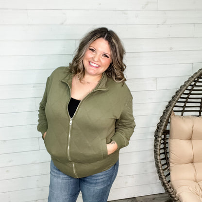 Diamond Quilted Full Zip Jacket (Olive)