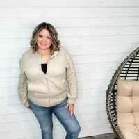 Diamond Quilted Full Zip Jacket (Taupe)-Lola Monroe Boutique
