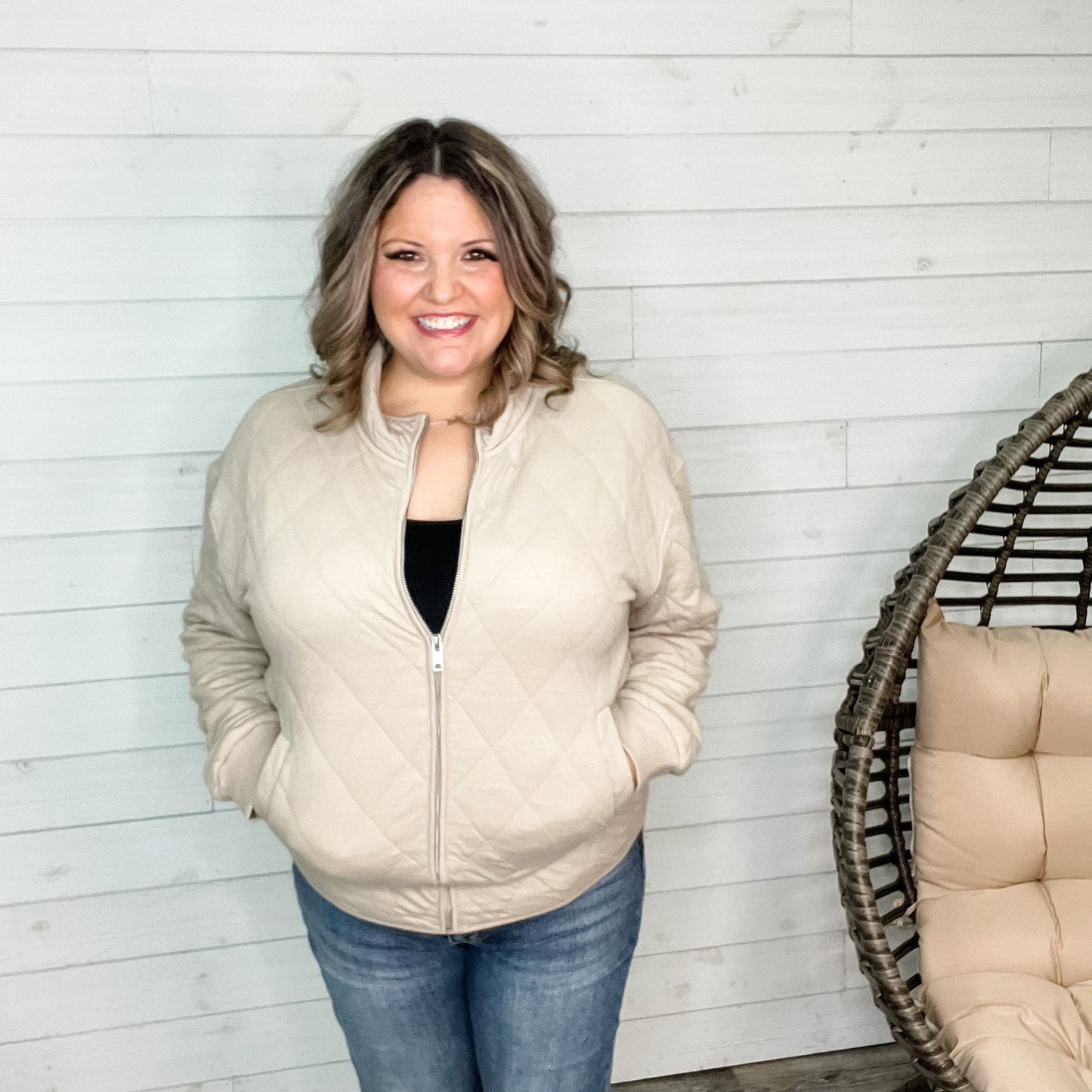 Diamond Quilted Full Zip Jacket (Taupe)