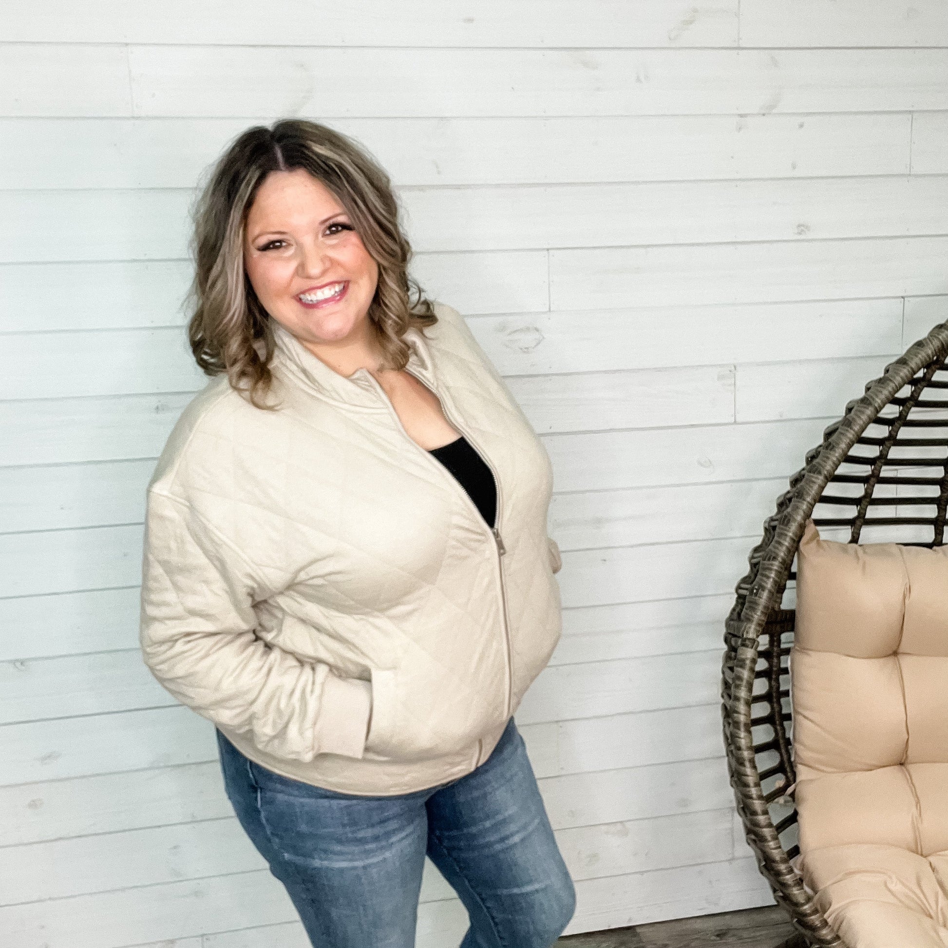 Diamond Quilted Full Zip Jacket (Taupe)