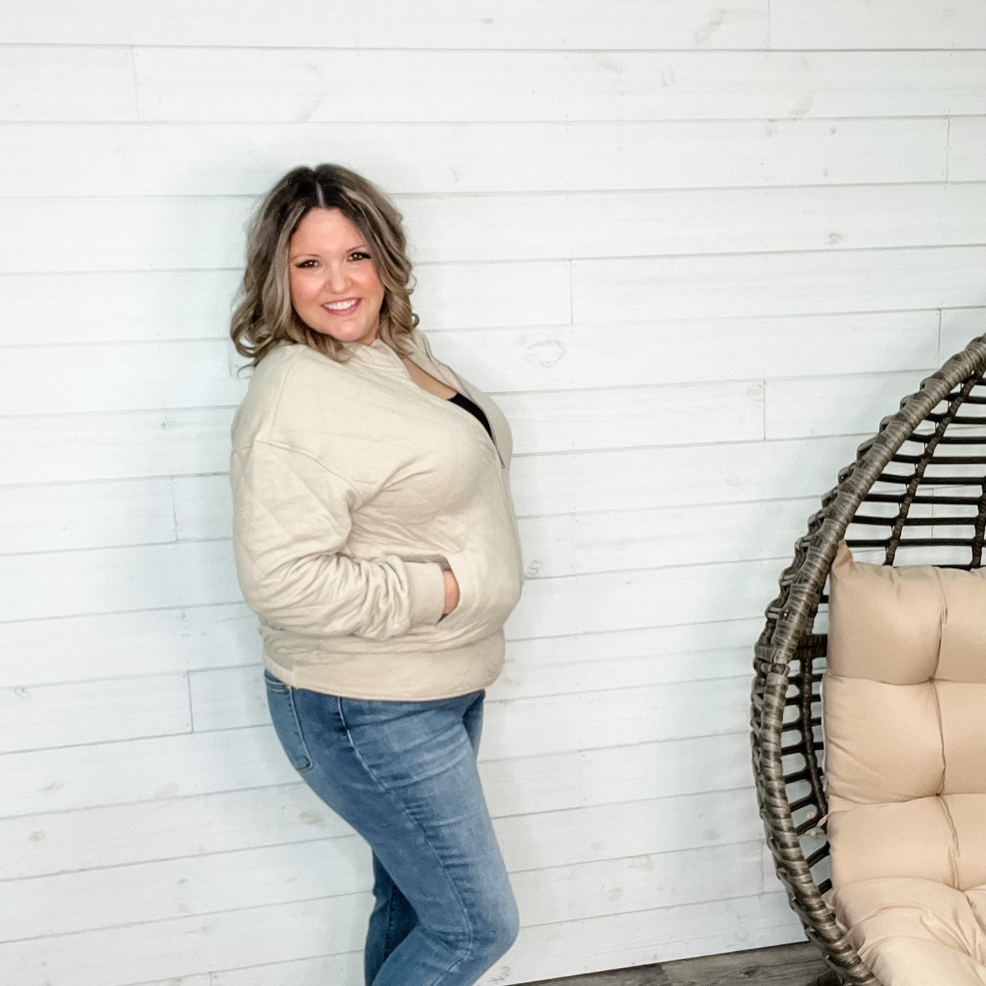 Diamond Quilted Full Zip Jacket (Taupe)